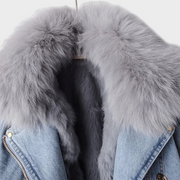 Margaux – Luxuriöse Jeansjacke für Damen mit Pelzkragen – Ansicht 3