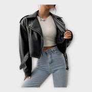 Yasmine – Kurze Lederjacke für Damen mit Gürtel – Ansicht 3