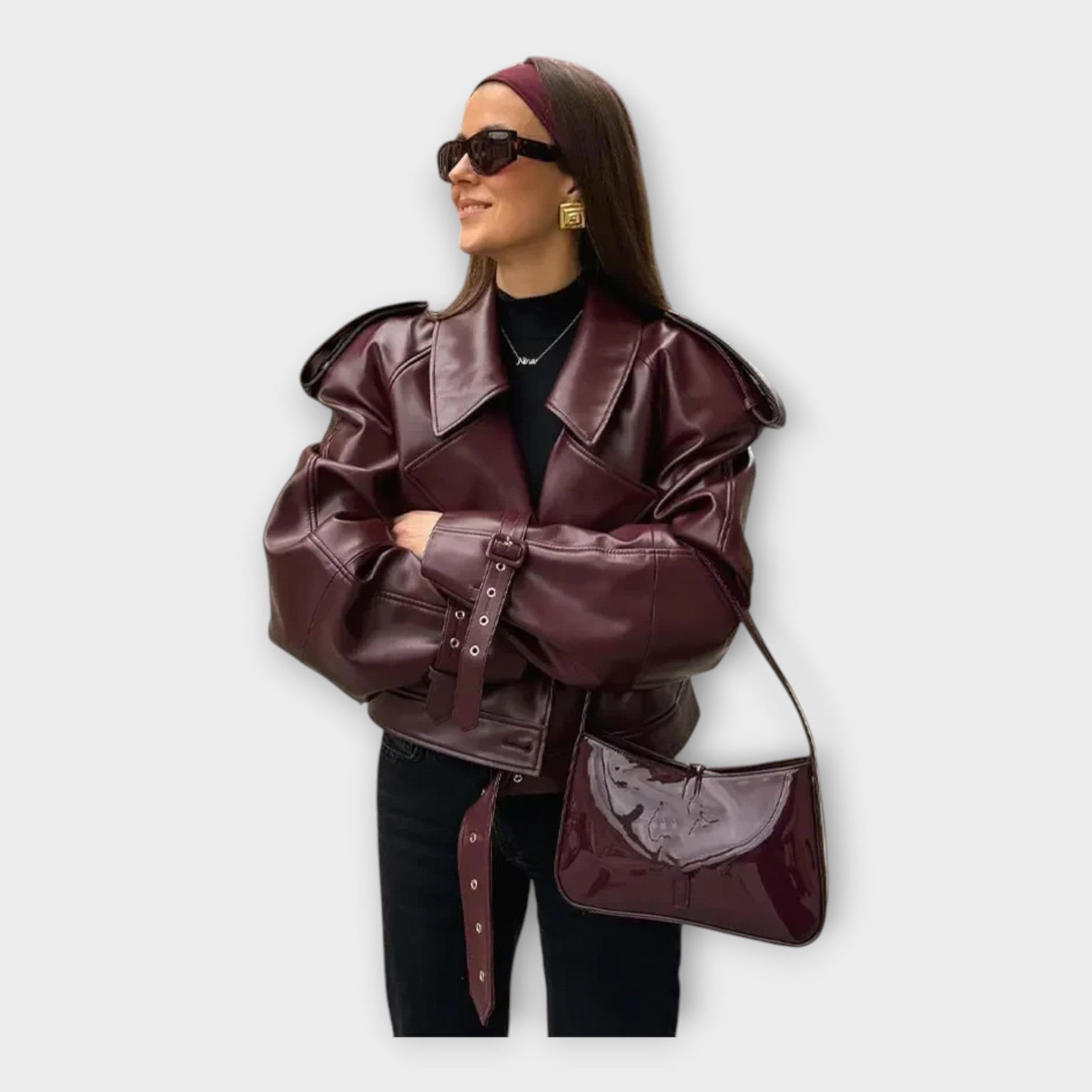 Lea – Lederjacke für Damen mit Gürtel – Ansicht 2