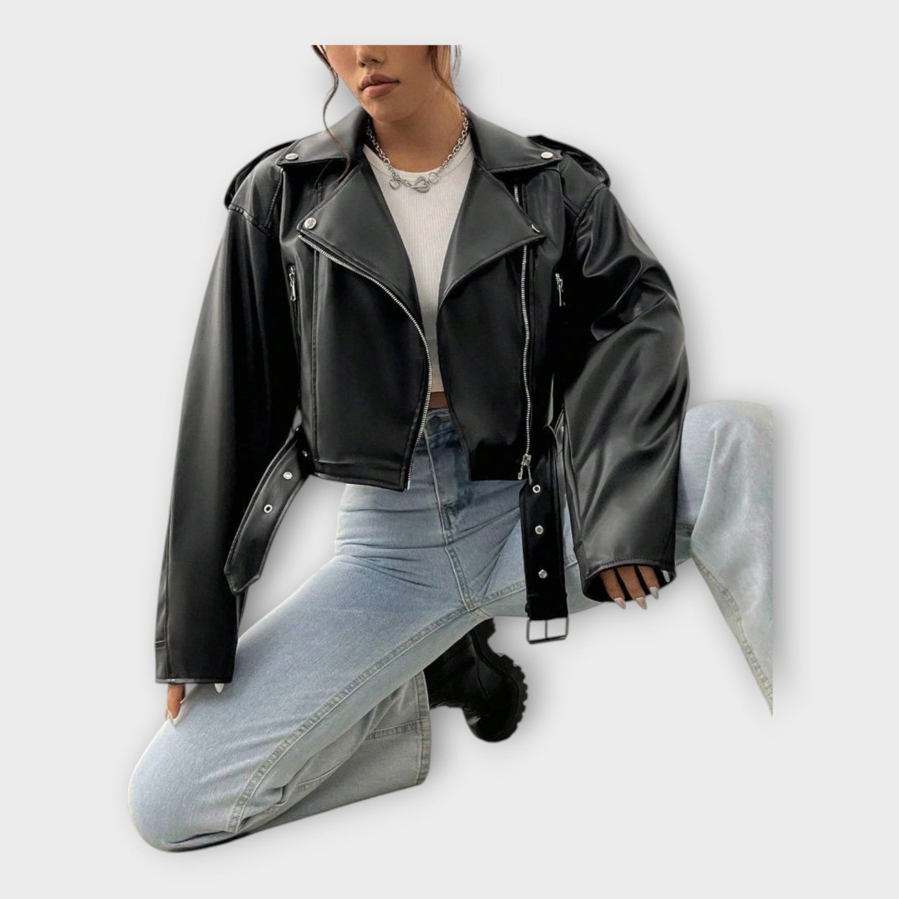 Yasmine – Kurze Lederjacke für Damen mit Gürtel – Ansicht 6