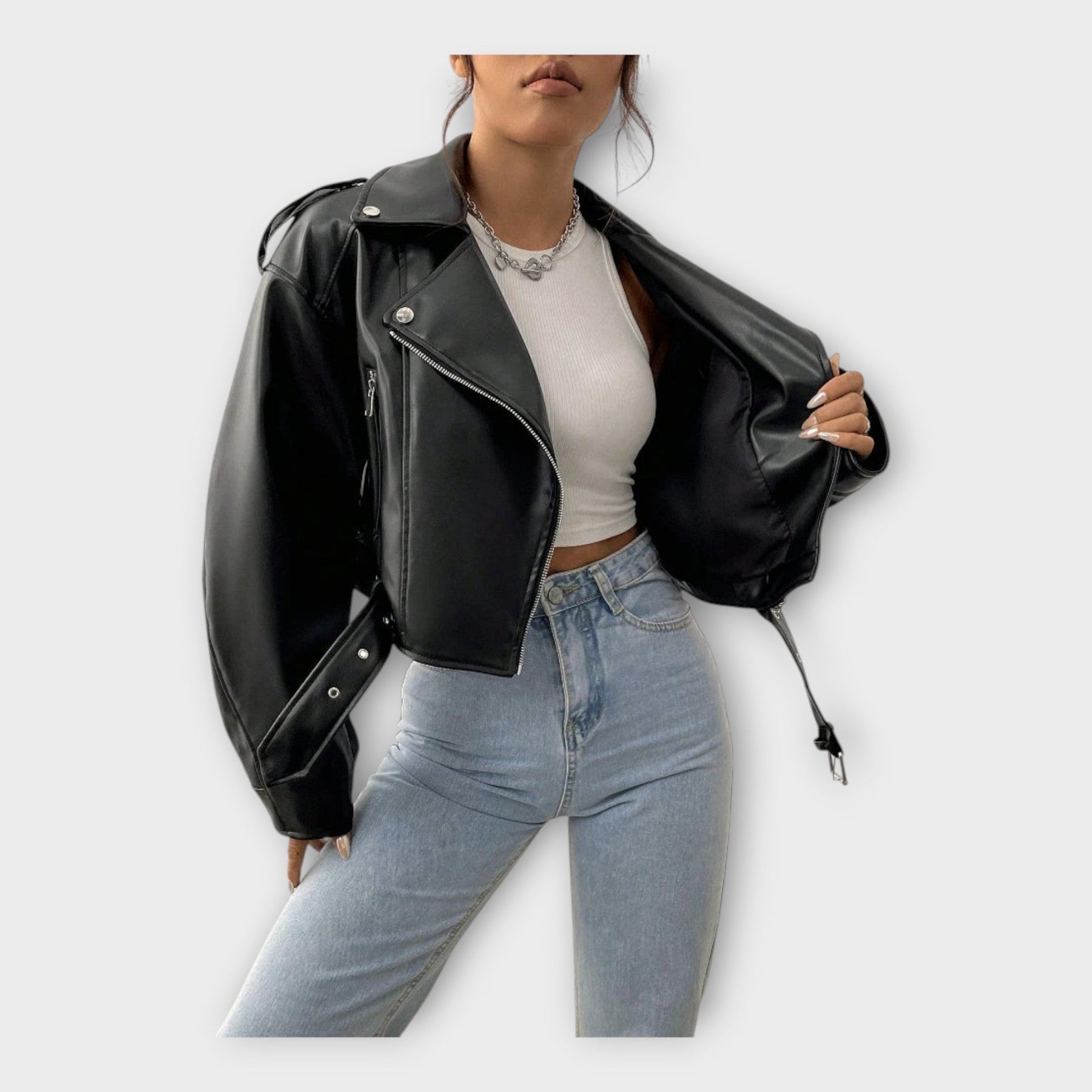 Yasmine – Kurze Lederjacke für Damen mit Gürtel – Ansicht 5