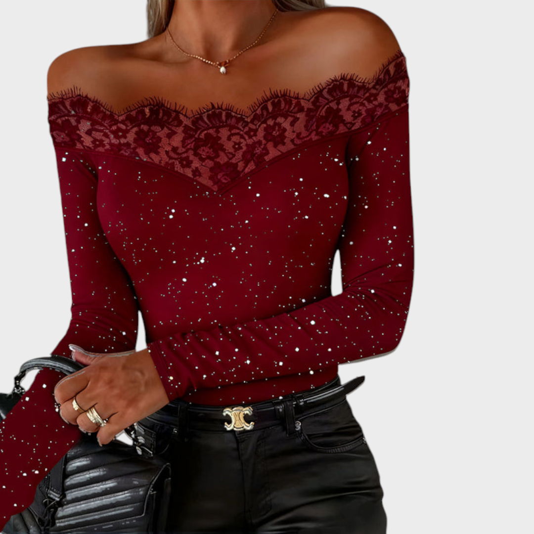 Juliette | Glänzendes Top mit Spitzendetails