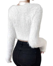 Anya – Lässiger flauschiger Strickpullover für Damen mit V-Ausschnitt – Ansicht 5