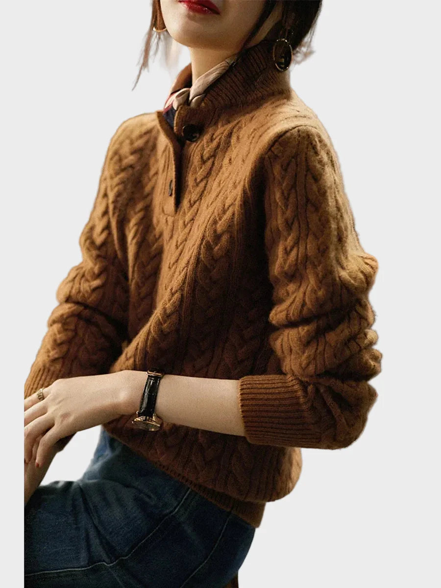 Liza – Kaschmirpullover für Damen mit Zopfmuster und Knöpfen – Ansicht 5
