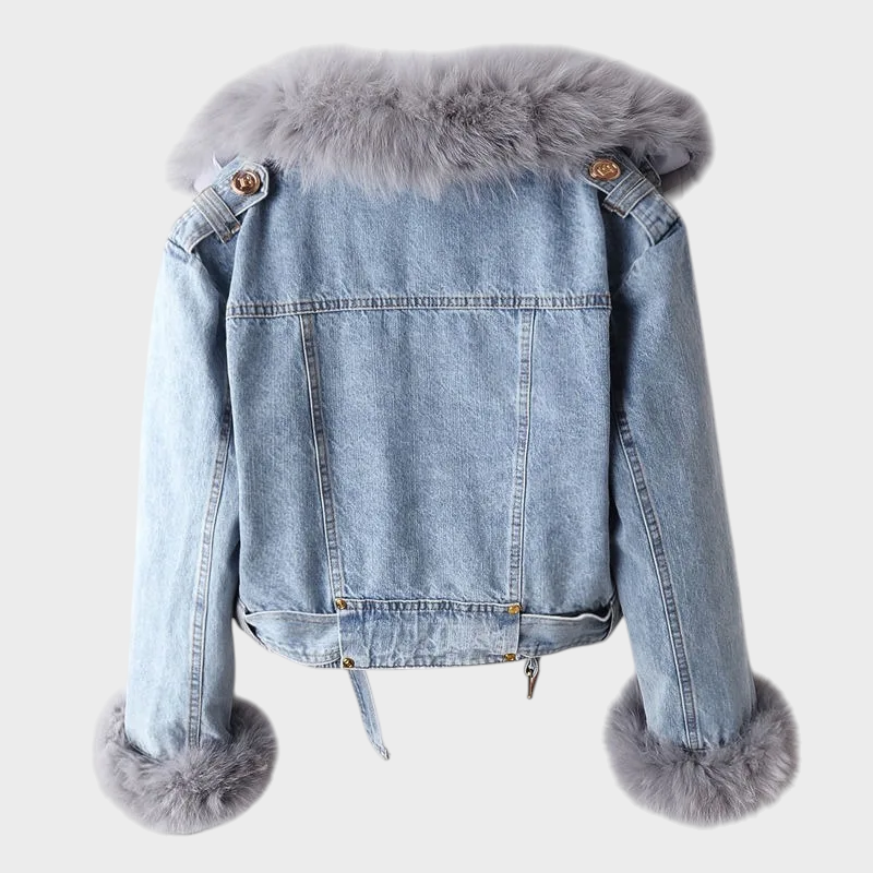 Margaux – Luxuriöse Jeansjacke für Damen mit Pelzkragen – Ansicht 4