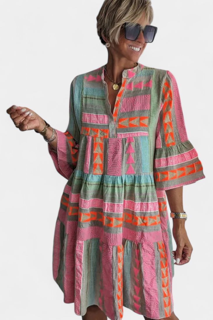 Gina – Besticktes Boho-Minikleid für Damen mit V-Ausschnitt