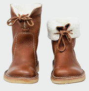 Beige Lederstiefeletten für Damen mit warmem Futter – Ansicht 2
