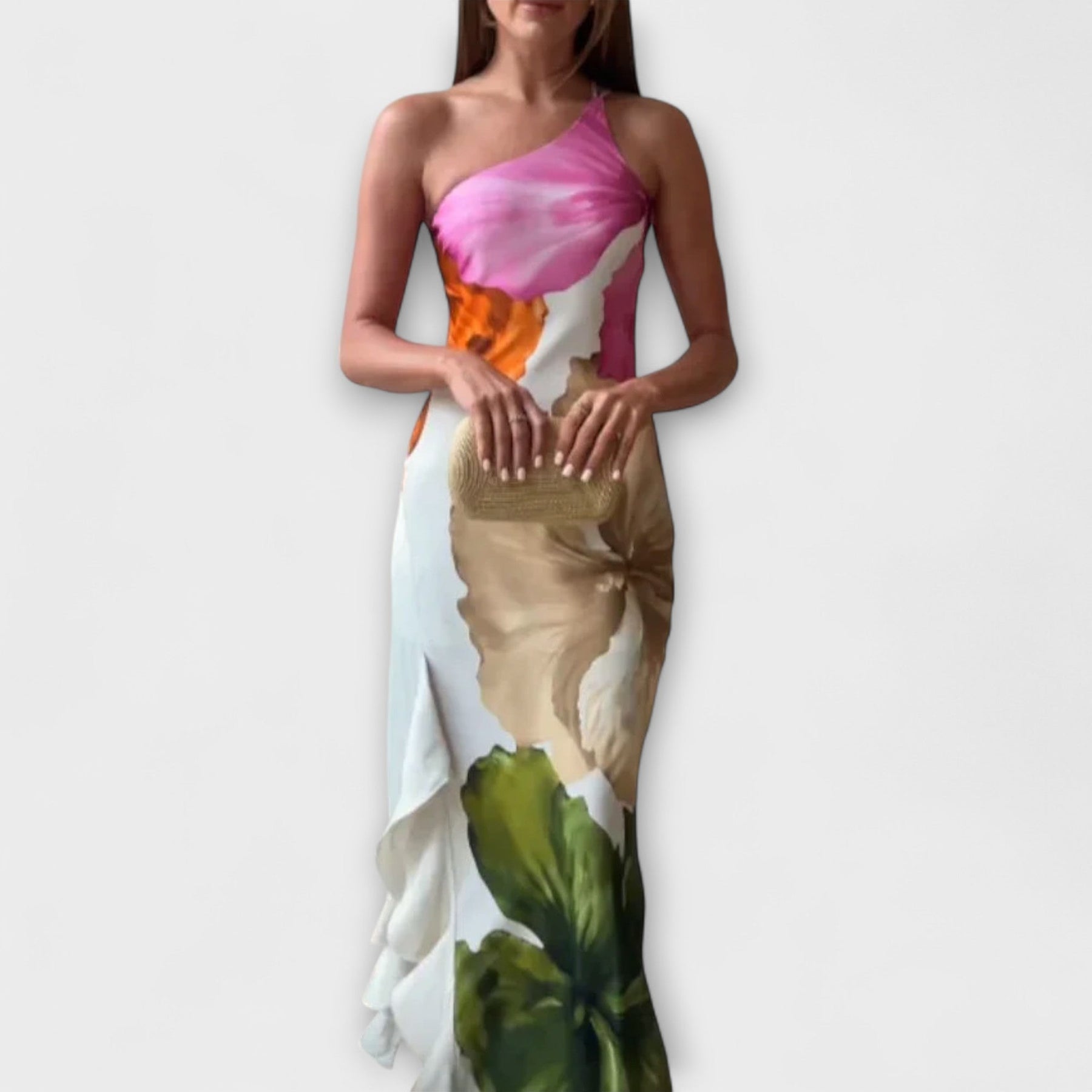 Zami – Maxikleid für Damen mit Patchwork-Muster und asymmetrischem Ausschnitt – Ansicht 2