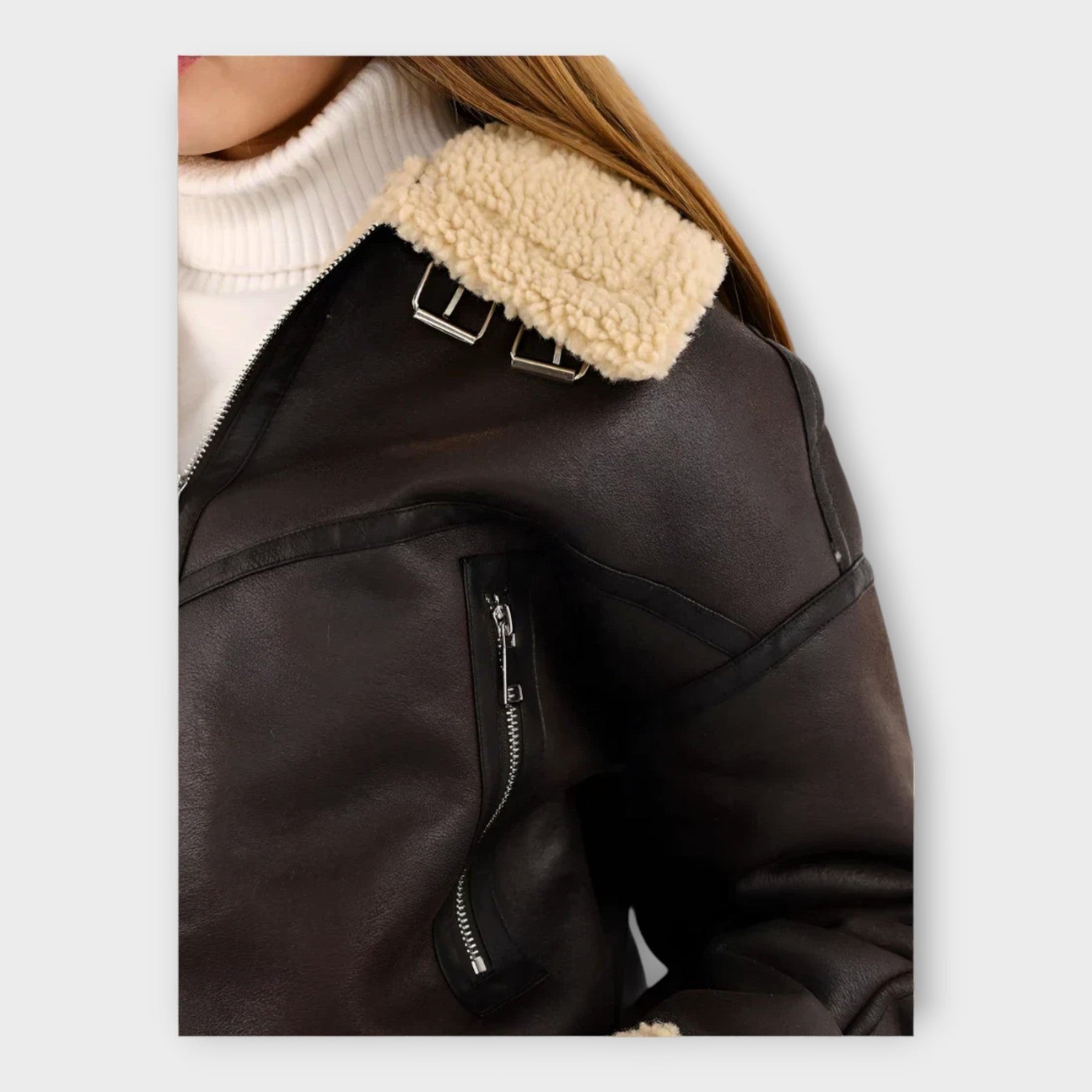 Ines – Moderne gefütterte Lederjacke für Damen mit Gürtel – Ansicht 5