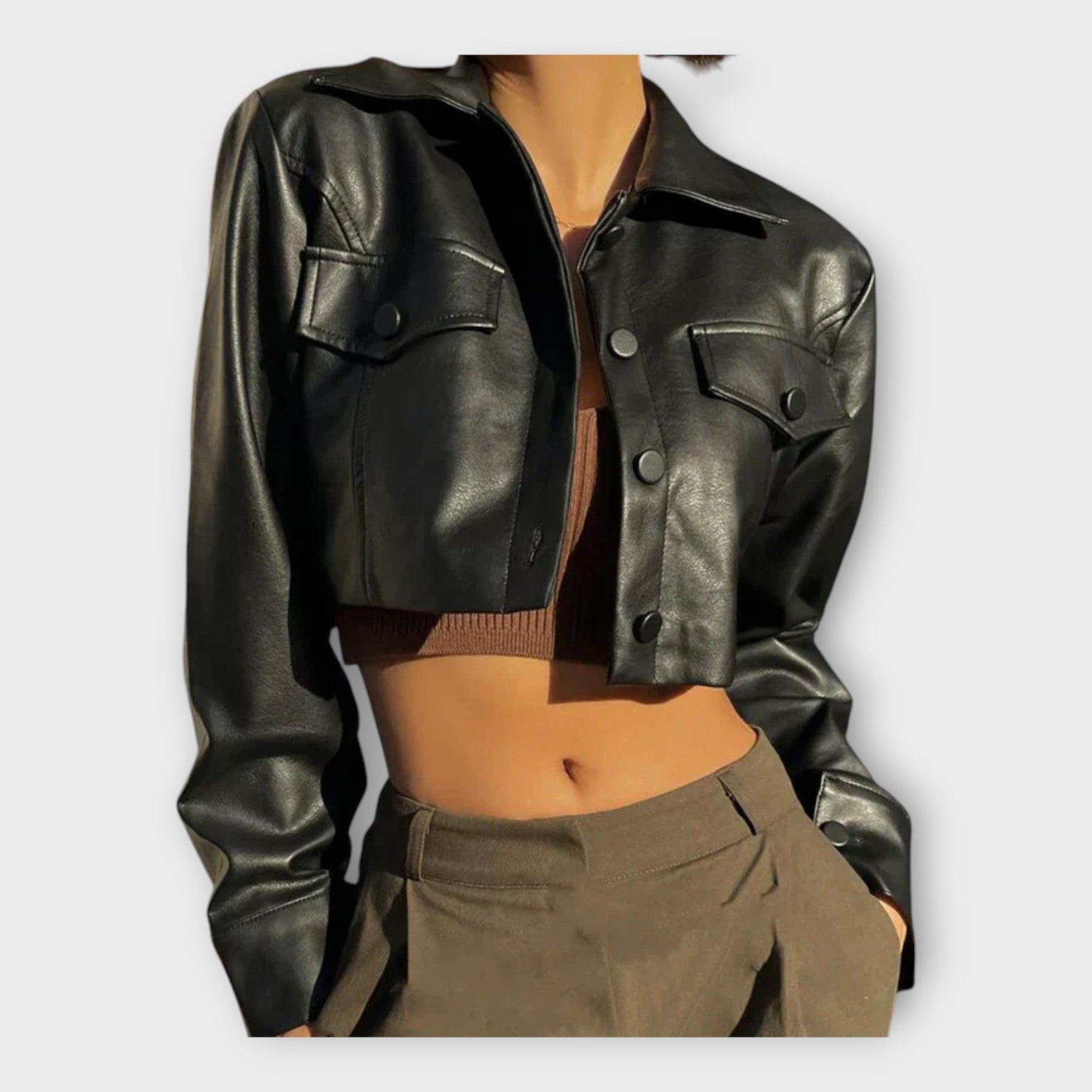 Elise – Kurze Lederjacke für Damen mit Taschen – Ansicht 6