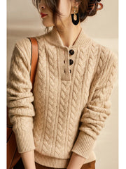 Liza – Kaschmirpullover für Damen mit Zopfmuster und Knöpfen – Ansicht 11