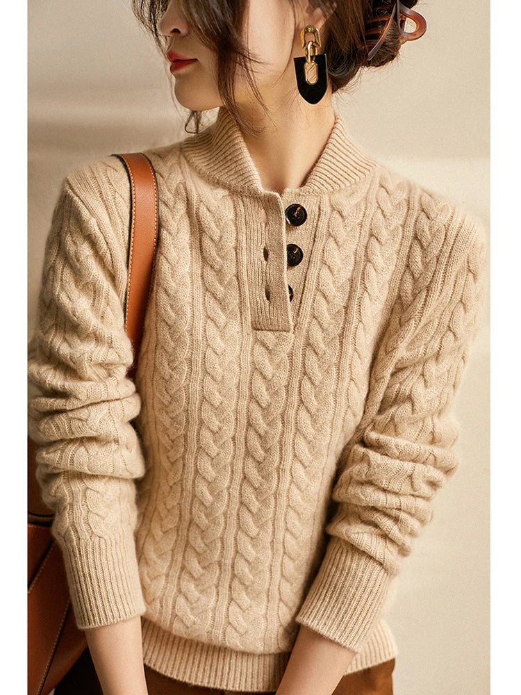 Liza – Kaschmirpullover für Damen mit Zopfmuster und Knöpfen – Ansicht 11