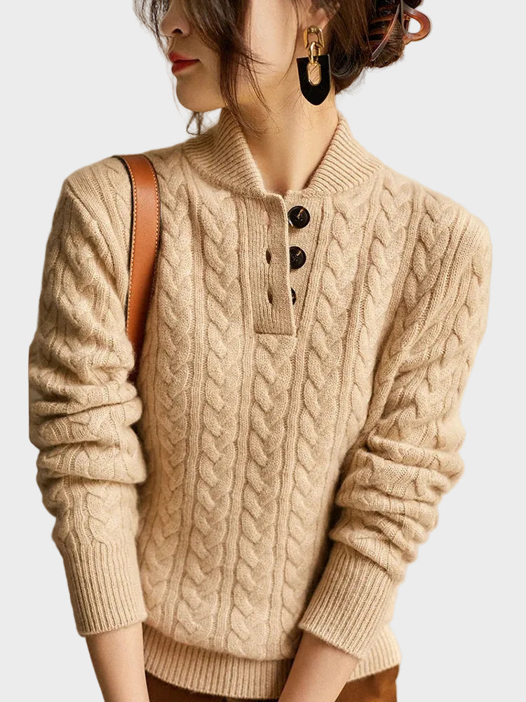 Liza – Kaschmirpullover für Damen mit Zopfmuster und Knöpfen – Ansicht 11