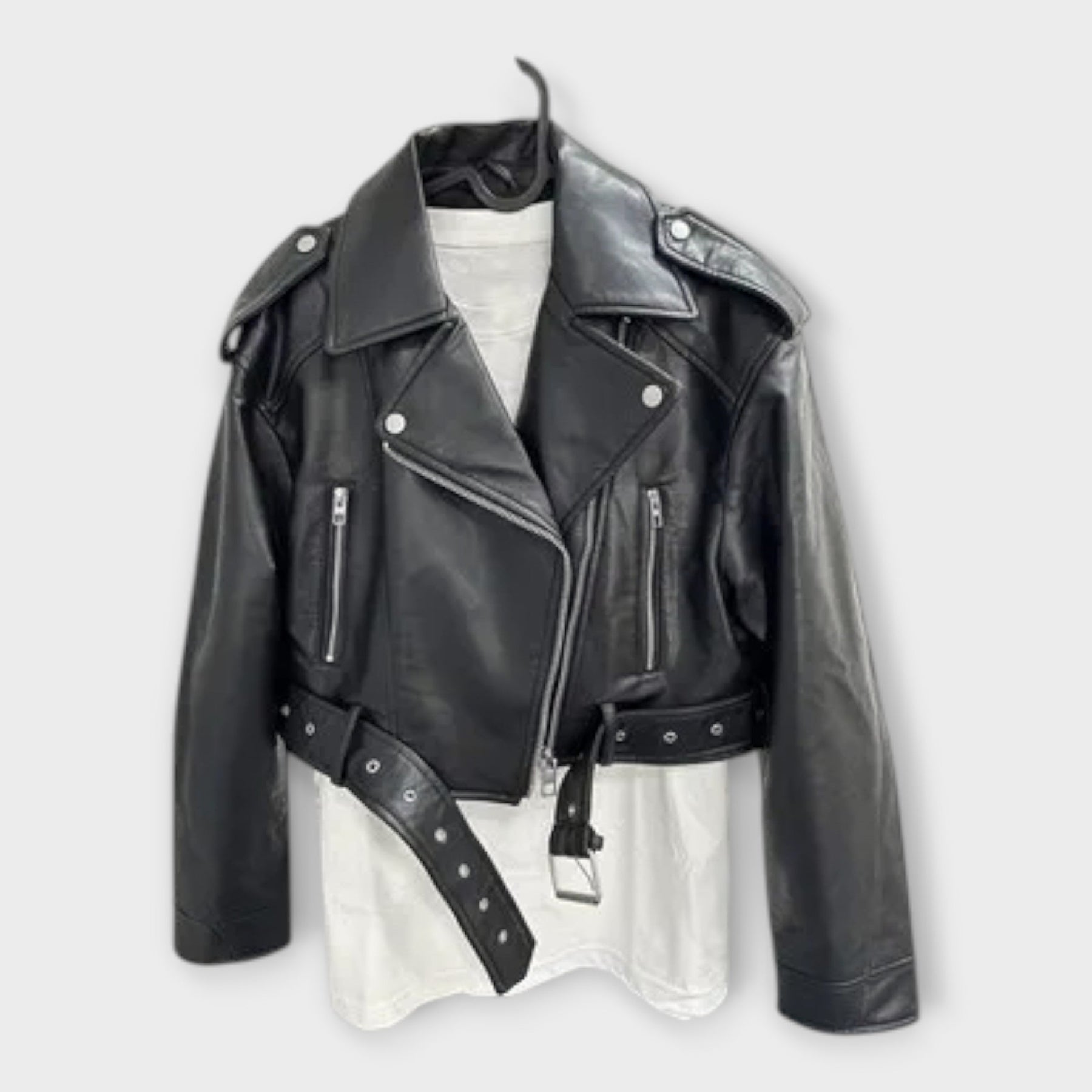 Elodie – Moderne kurze Lederjacke für Damen mit Gürtel – Ansicht 4