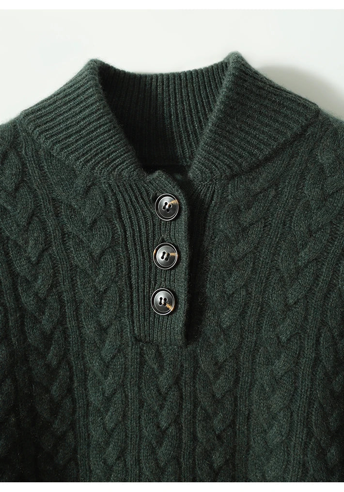 Liza – Kaschmirpullover für Damen mit Zopfmuster und Knöpfen – Ansicht 19