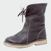 Beige Lederstiefeletten für Damen mit warmem Futter – Ansicht 3