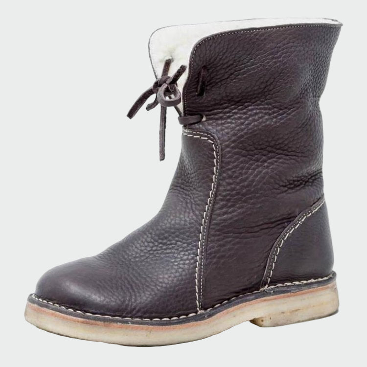 Beige Lederstiefeletten für Damen mit warmem Futter – Ansicht 3
