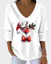Odette – Lockere Damenbluse mit V-Ausschnitt und Weihnachtsmotiv – Ansicht 5