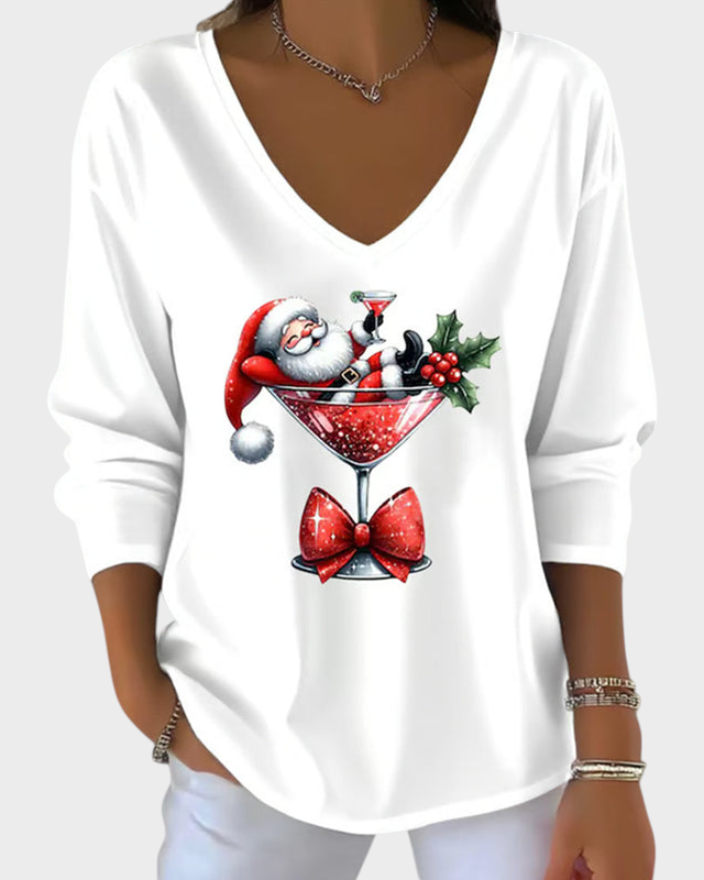 Odette – Lockere Damenbluse mit V-Ausschnitt und Weihnachtsmotiv – Ansicht 5