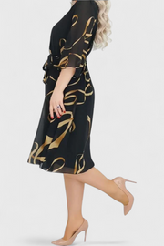 Amelie – Midikleid für Damen mit abstraktem Muster und Gürtel – Ansicht 3