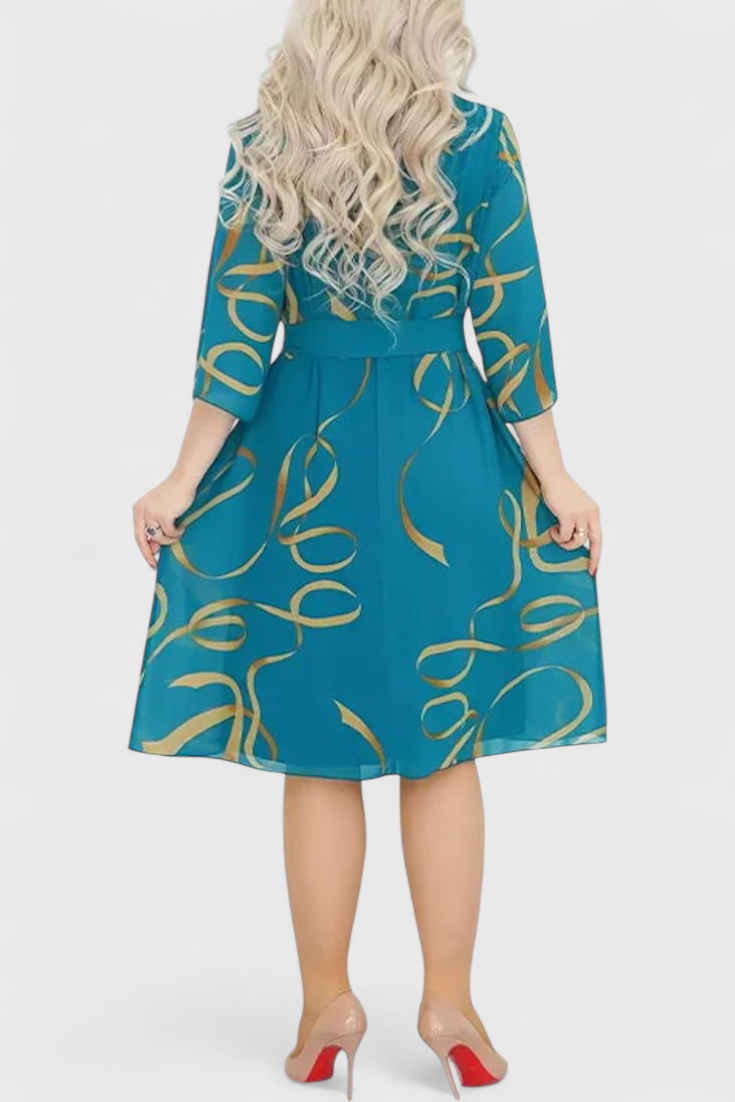 Amelie – Midikleid für Damen mit abstraktem Muster und Gürtel – Ansicht 9