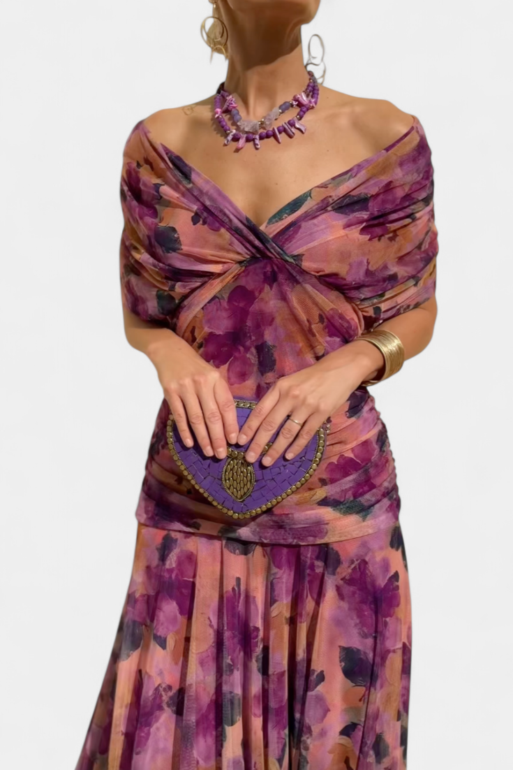 Florales Damen-Maxikleid Alondra mit V-Ausschnitt – Ansicht 3