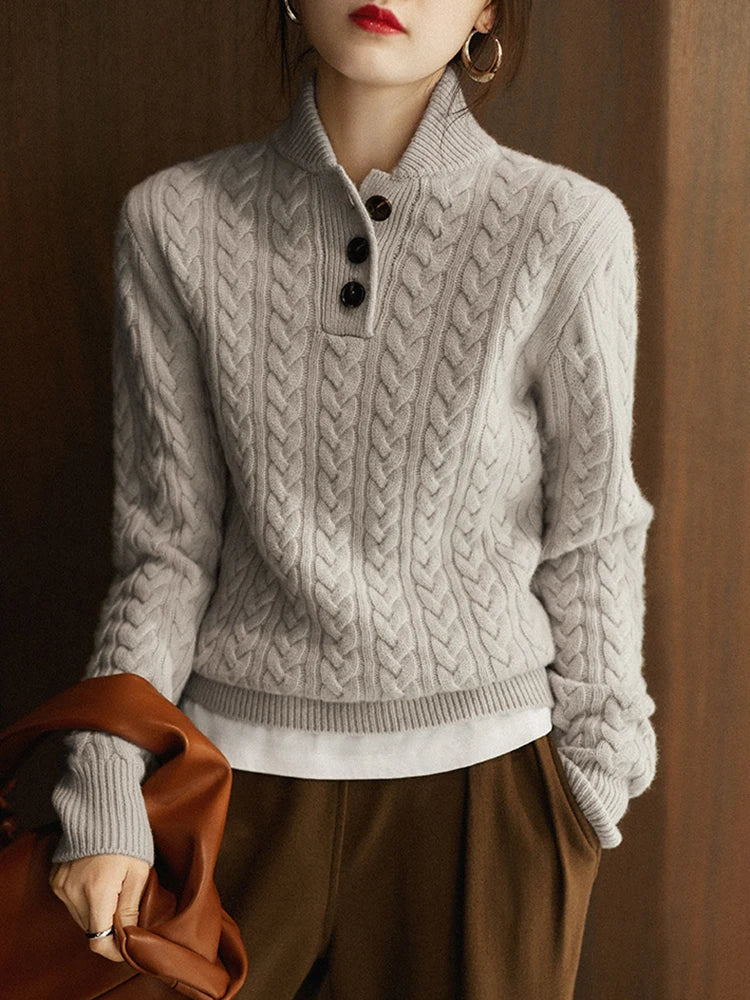 Liza – Kaschmirpullover für Damen mit Zopfmuster und Knöpfen – Ansicht 14