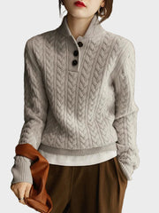 Liza – Kaschmirpullover für Damen mit Zopfmuster und Knöpfen – Ansicht 14