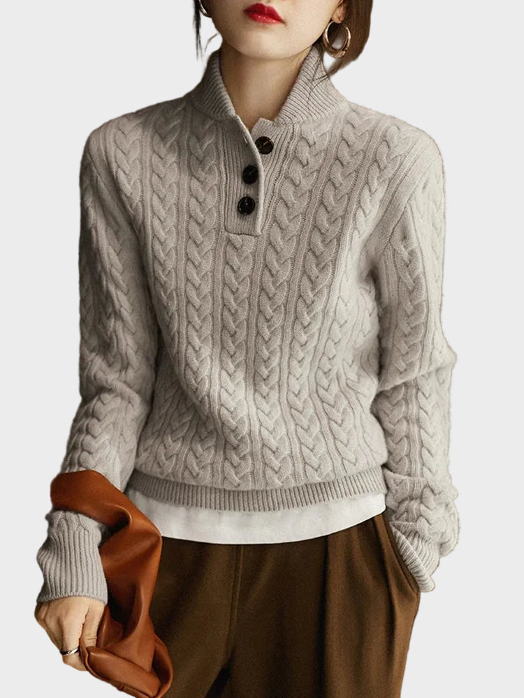 Liza – Kaschmirpullover für Damen mit Zopfmuster und Knöpfen – Ansicht 14