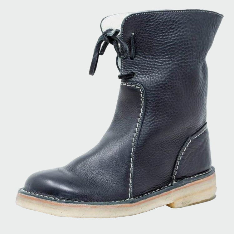 Beige Lederstiefeletten für Damen mit warmem Futter – Ansicht 5