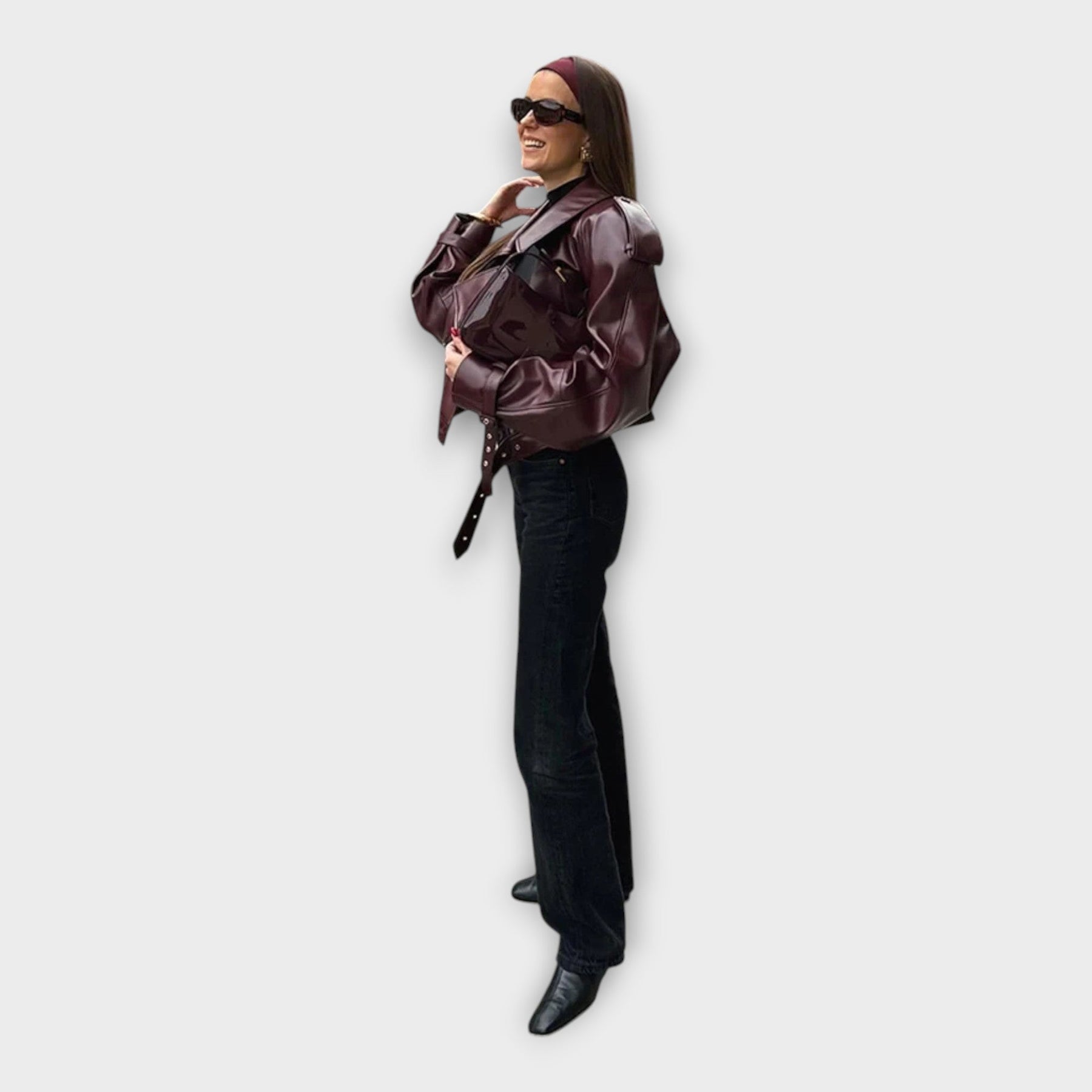 Lea – Lederjacke für Damen mit Gürtel – Ansicht 5