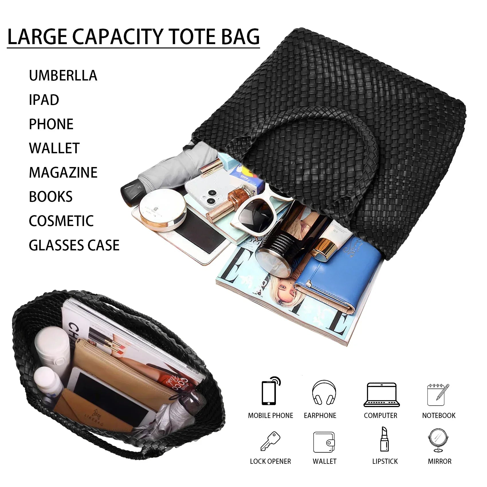 Lana – Handgefertigte Schultertasche aus gestricktem Leder – Ansicht 9