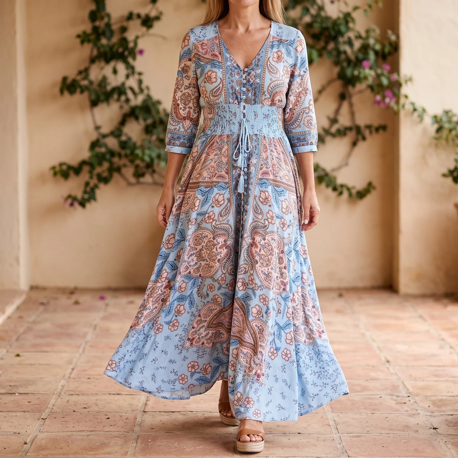 Shelia - Langes Sommerkleid Mit Floralem Muster