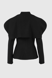 Suza – Schwarze Damenjacke mit Raffungen und Schalkragen – Ansicht 7