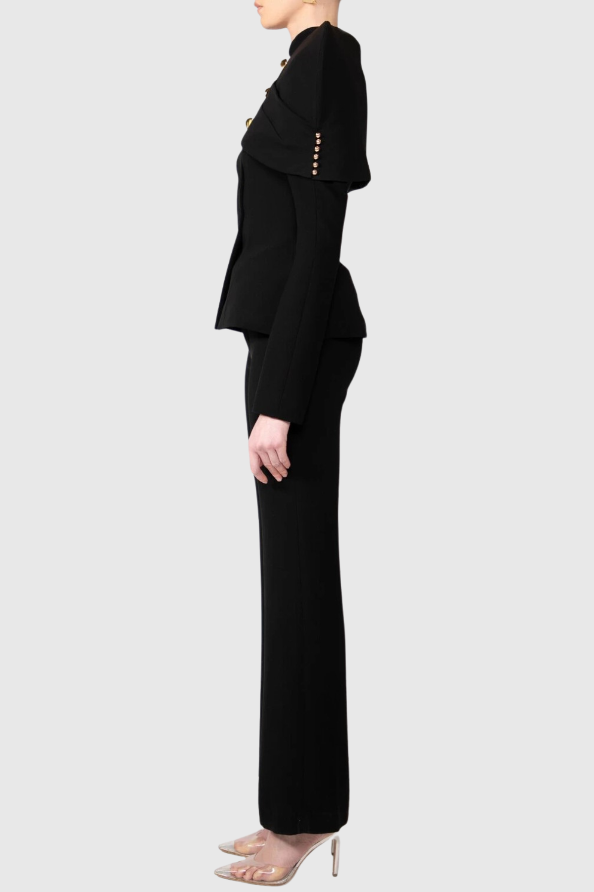 Suza – Schwarze Damenjacke mit Raffungen und Schalkragen – Ansicht 4