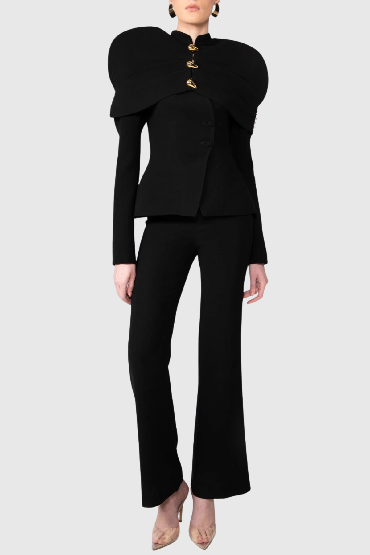 Suza – Schwarze Damenjacke mit Raffungen und Schalkragen – Ansicht 3