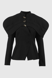 Suza – Schwarze Damenjacke mit Raffungen und Schalkragen – Ansicht 6