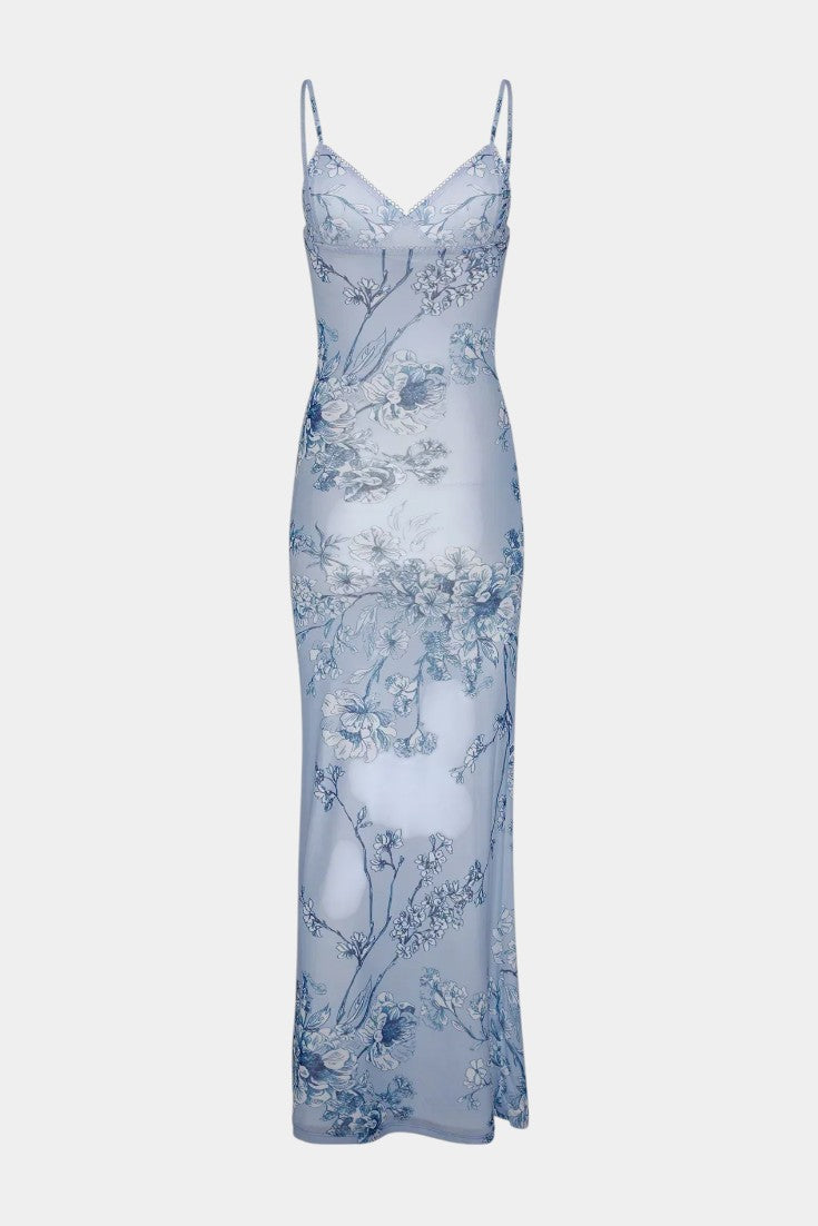 Iris – Florales Spitzenkleid für Damen in Blau – Ansicht 4
