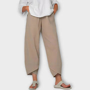 Elegante Leinenhose für Damen mit asymmetrischem Saum – Ansicht 2
