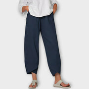 Elegante Leinenhose für Damen mit asymmetrischem Saum – Ansicht 3