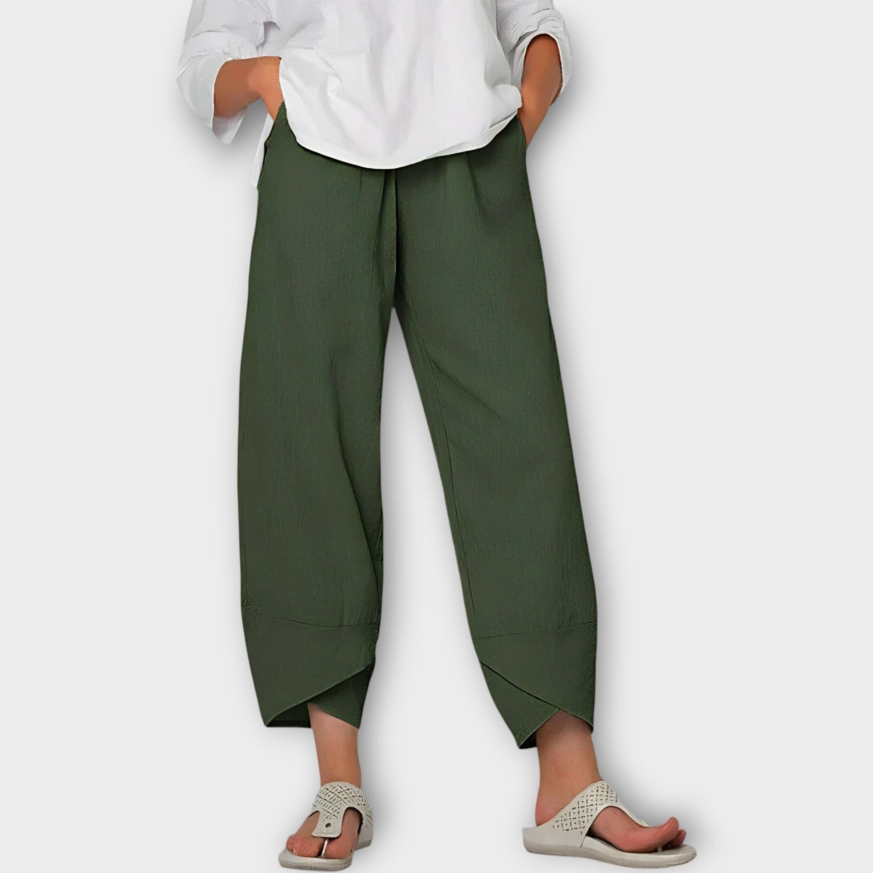 Elegante Leinenhose für Damen mit asymmetrischem Saum – Ansicht 4