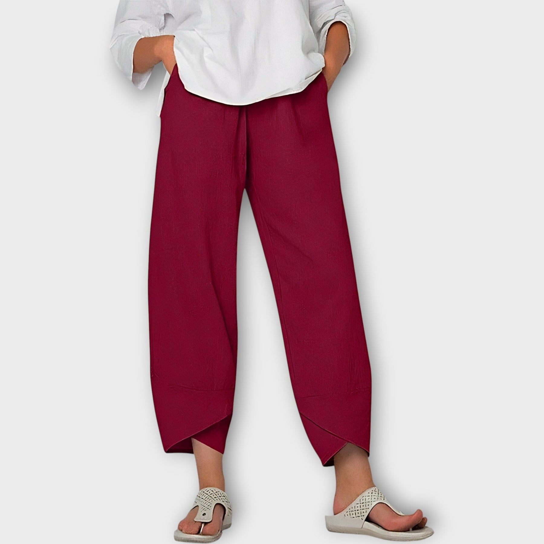 Elegante Leinenhose für Damen mit asymmetrischem Saum – Ansicht 5