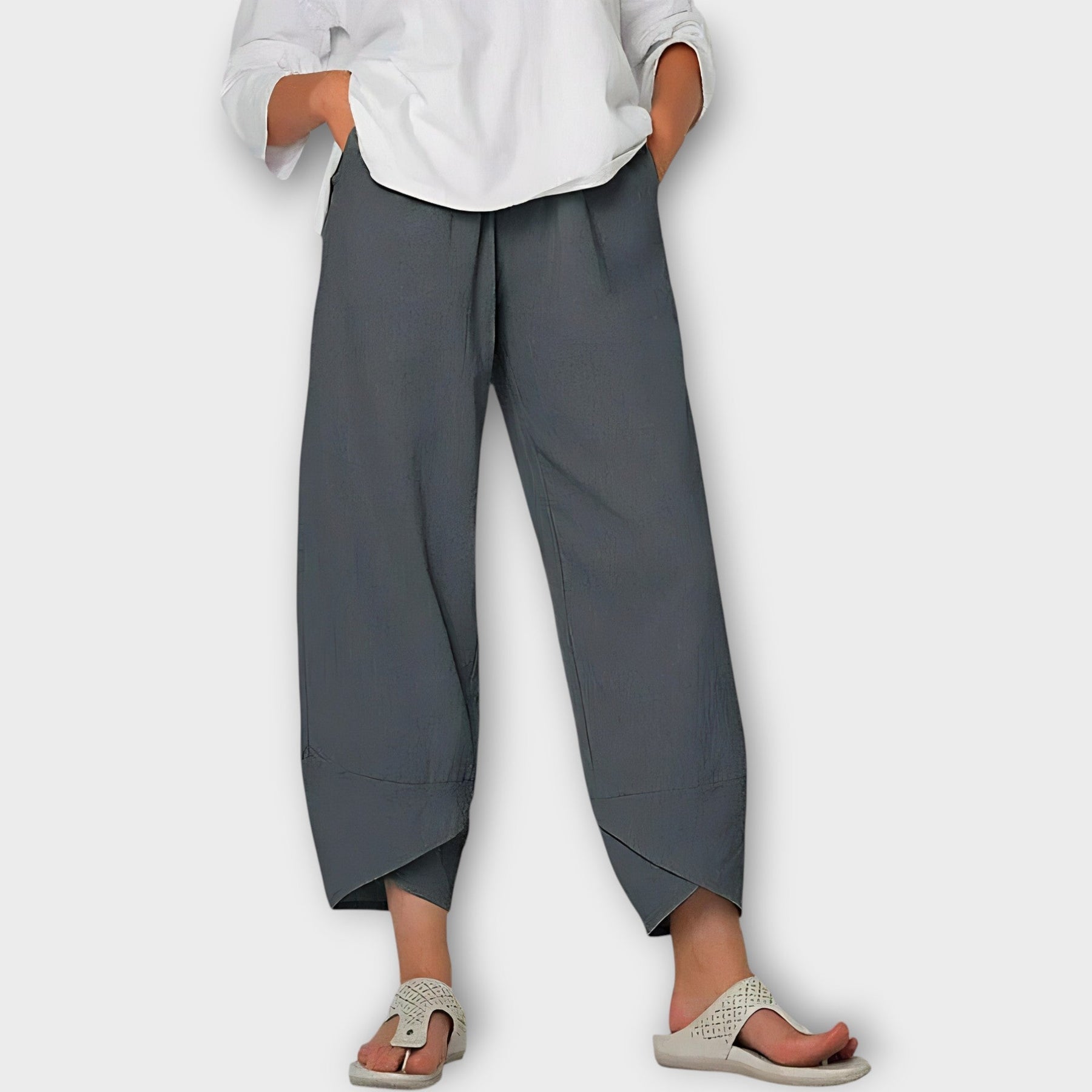 Elegante Leinenhose für Damen mit asymmetrischem Saum – Ansicht 7