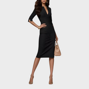 Jennilyn – Schwarzes gestreiftes Kurzarmkleid – Ansicht 2