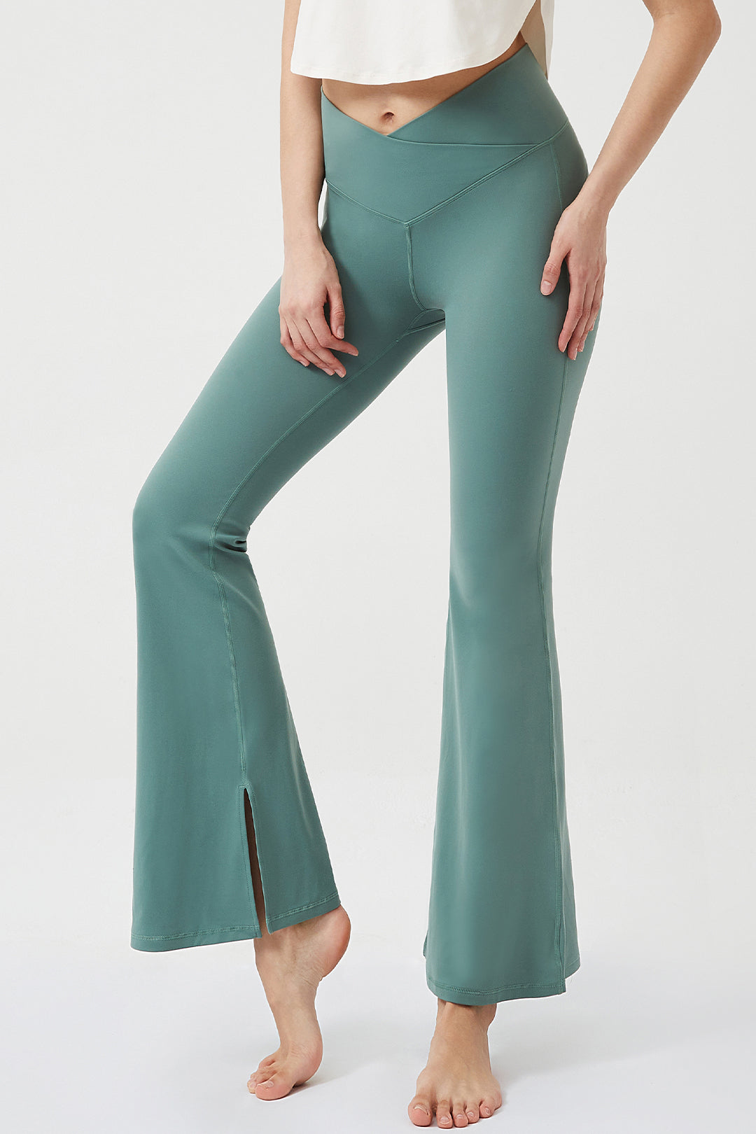 Damen-Schlagleggings mit hohem Bund und Tasche