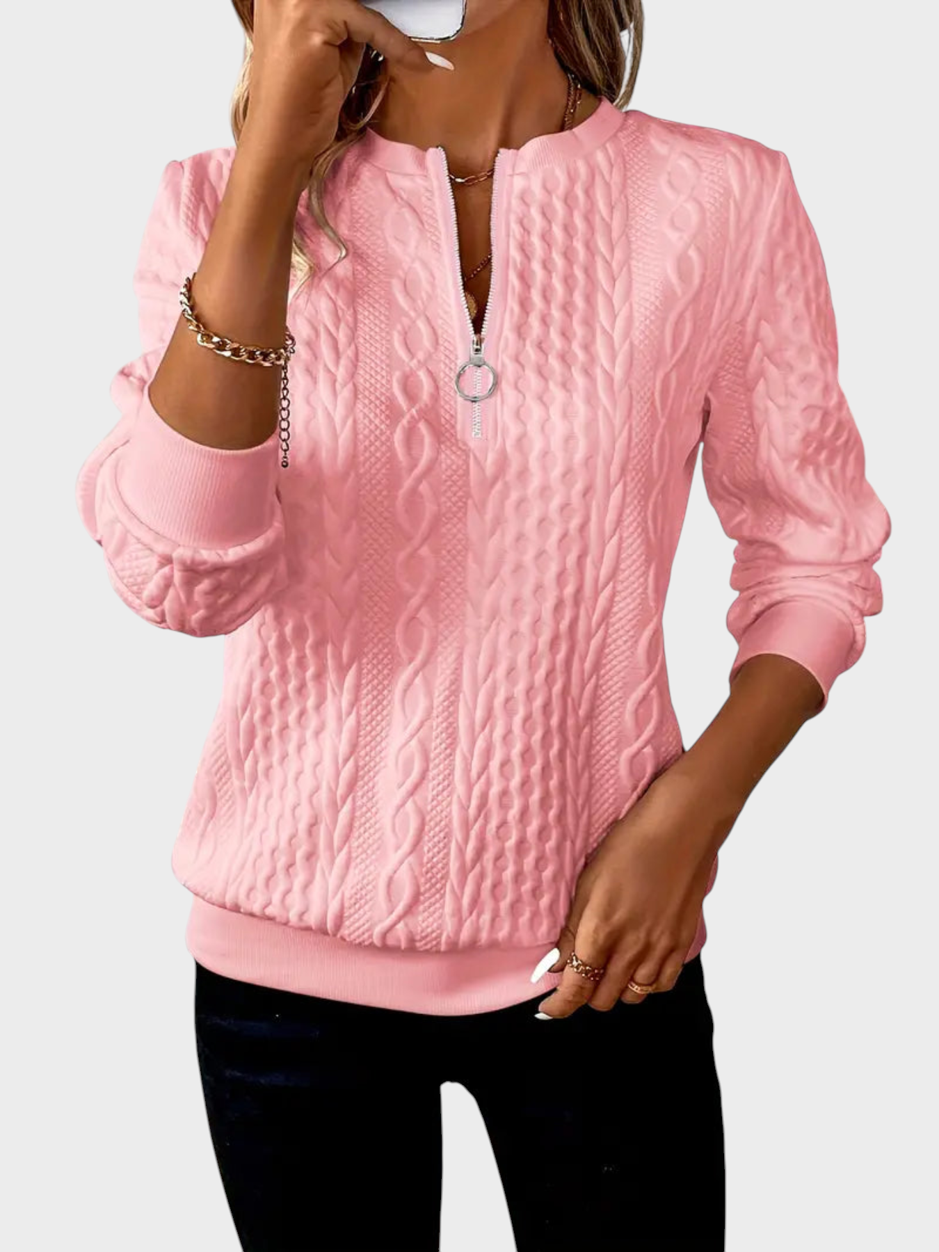 Amalie – Zopfstrick-Strickjacke für Damen mit Reißverschluss