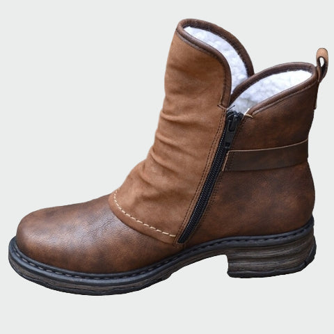Braune Lederstiefel für Damen mit warmem Futter