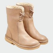 Beige Lederstiefeletten für Damen mit warmem Futter