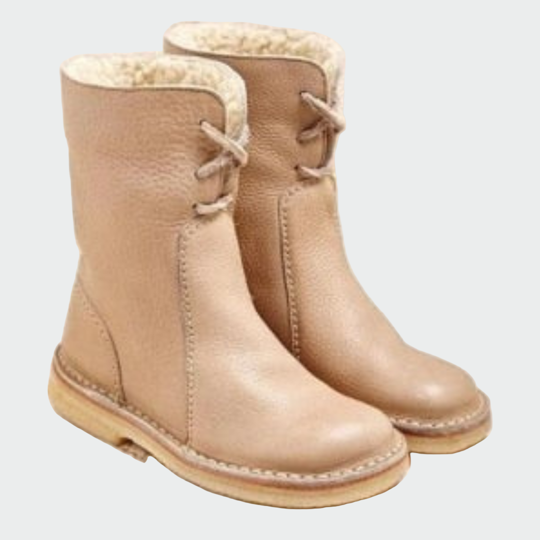 Beige Lederstiefeletten für Damen mit warmem Futter