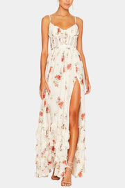 Luna – Maxikleid für Damen mit Korsett und Blumenmuster
